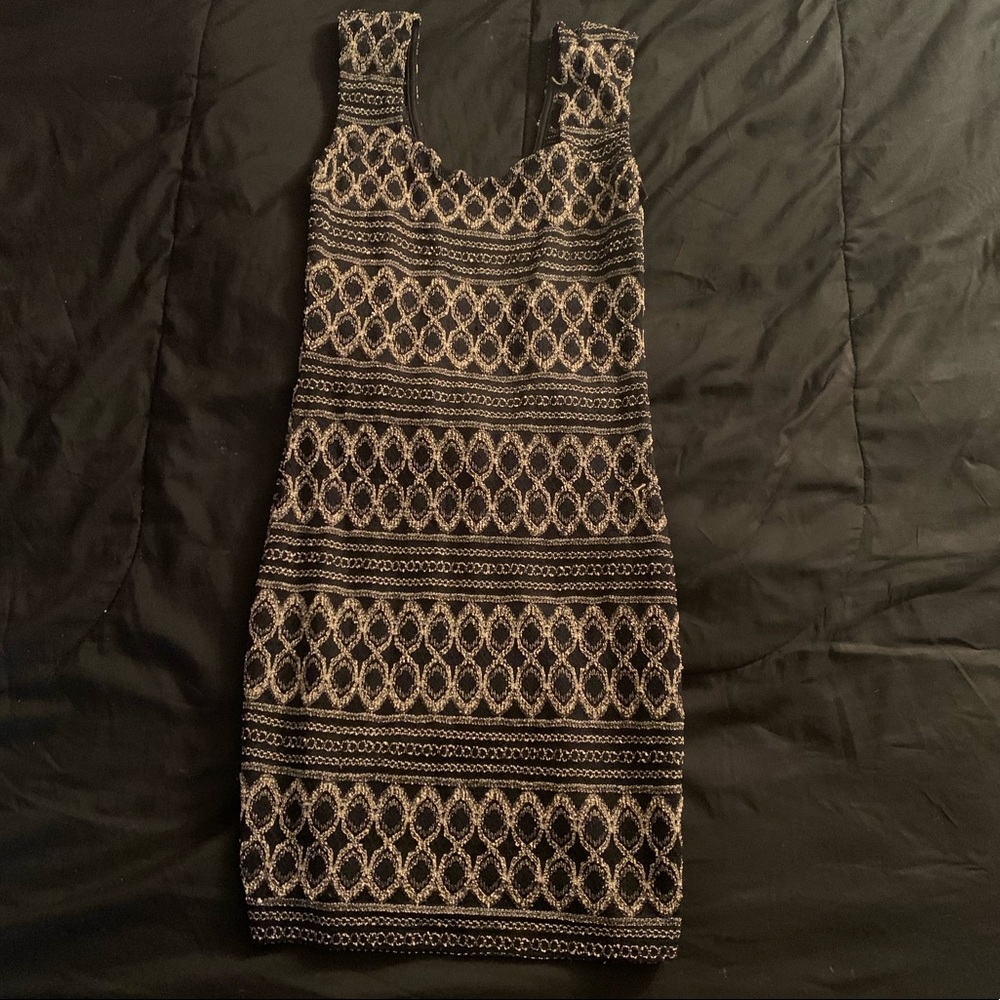 Black and gold body con mini dress size small